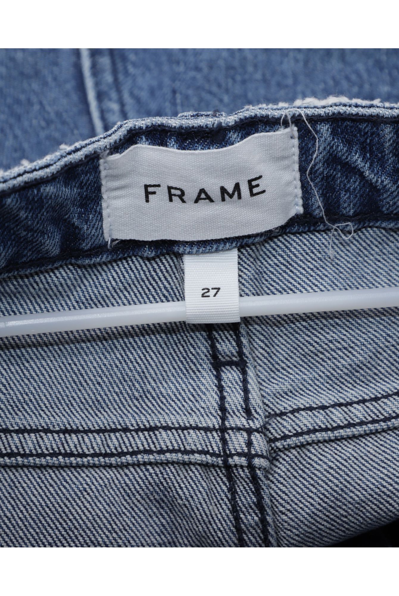 Frame Preloved Pleated Barrel Leg Jeans in Blue Cotton Denim