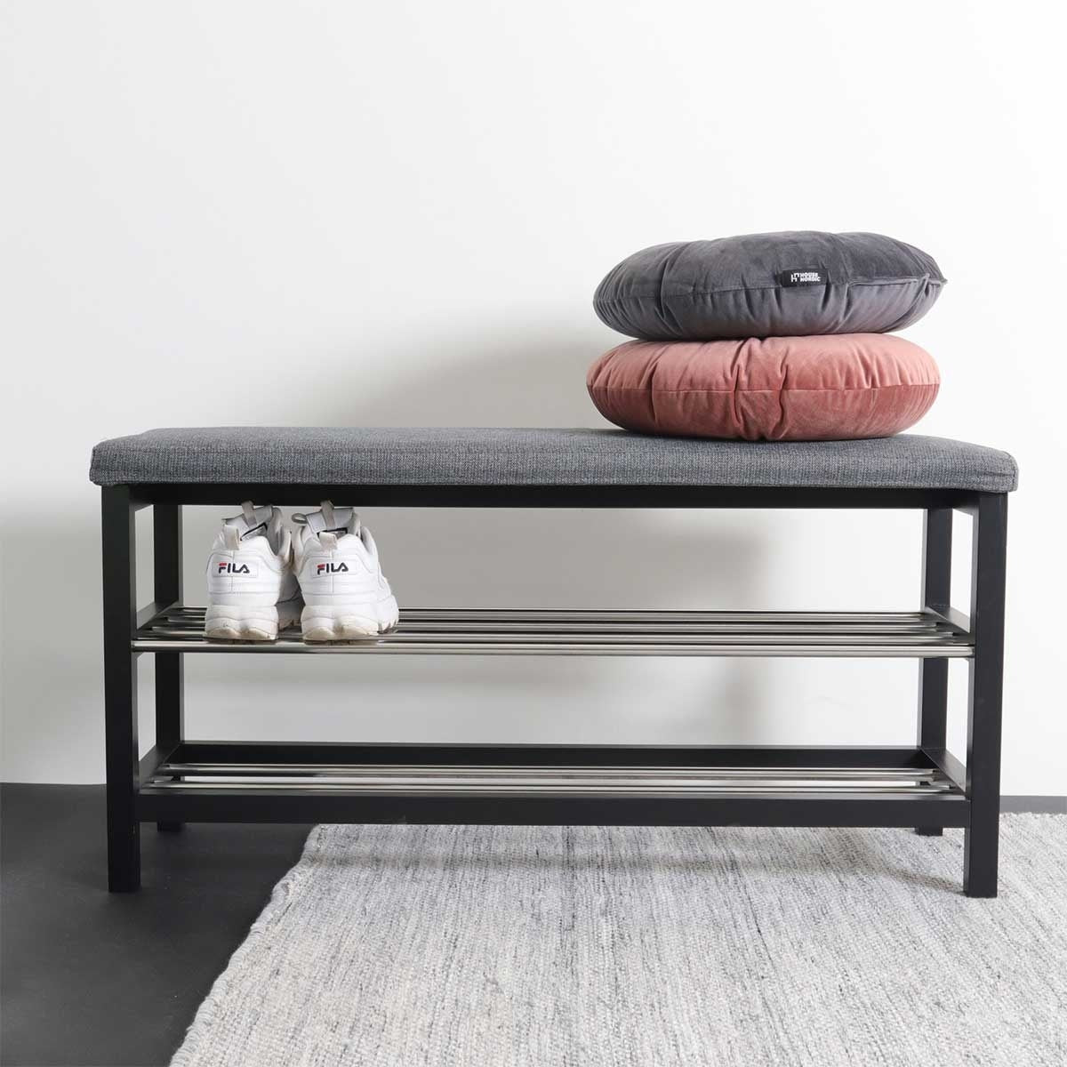 Artichok Norah Houten Schoenenrek met Bankje - Zwart   Grijs