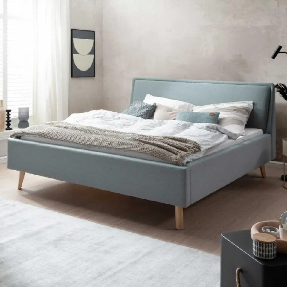 Tweepersoonsbed Estee 160x200cm - ijsblauw/eik