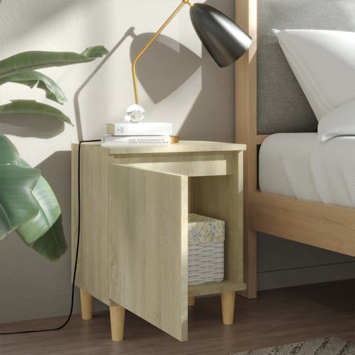NNEVL Bed Cabinets with Solid Wood Legs 2 pcs Sonoma Oak 40x30x50 cm