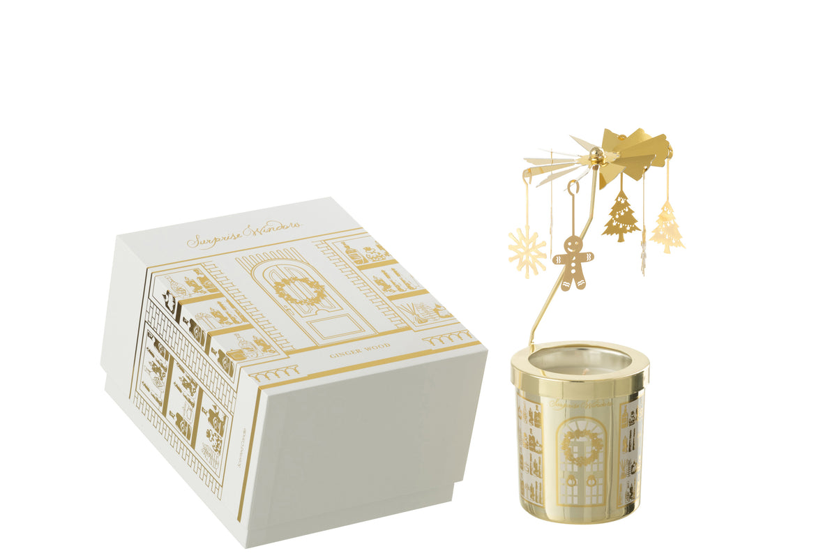 J-Line geurkaars Carousel Surprise Window - wit/goud