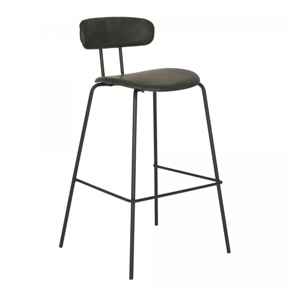 MILO - Chaise de bar en simili et métal noir gris