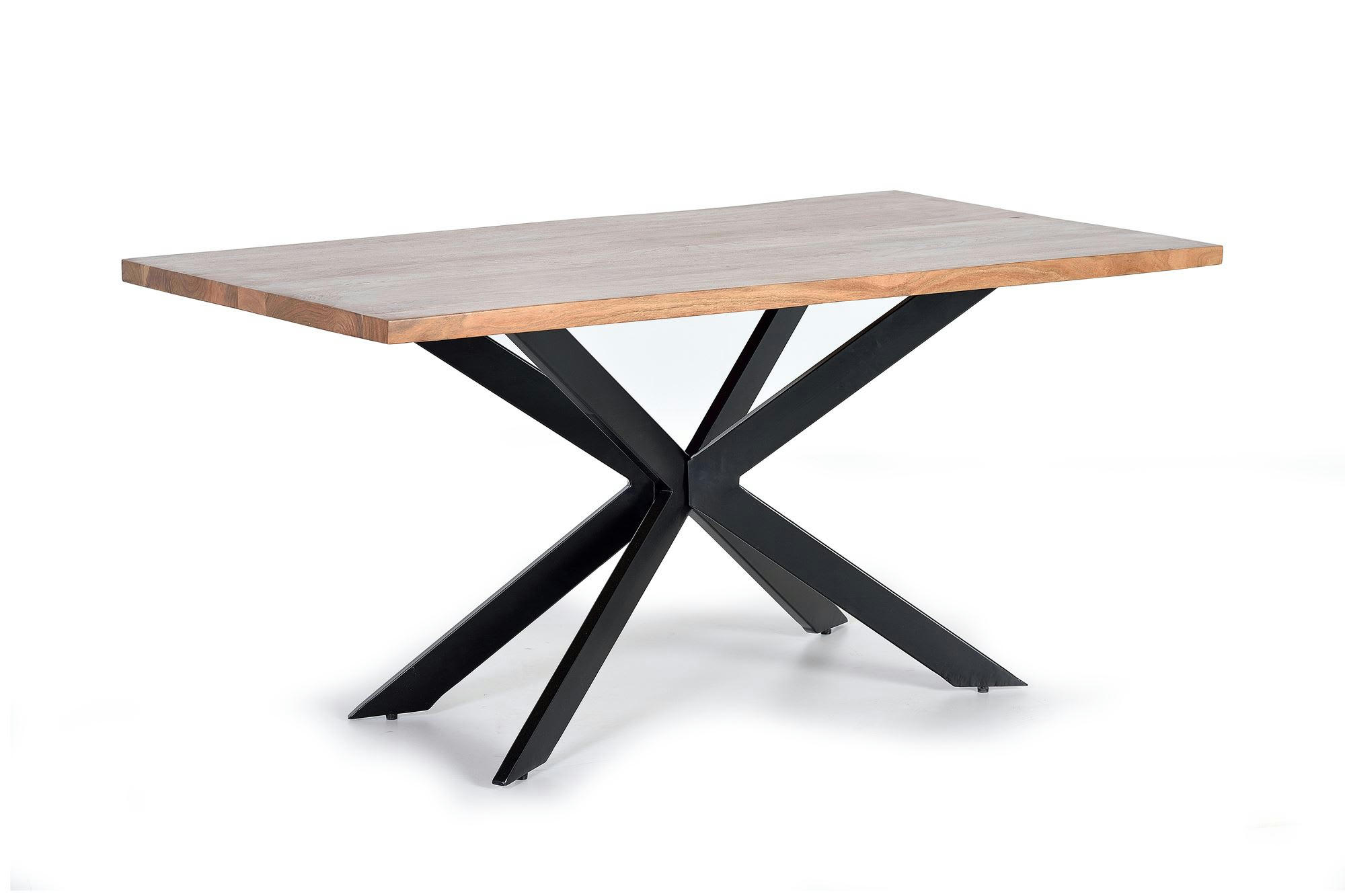 - Table à manger en bois d'acacia naturel et pieds en métal noir