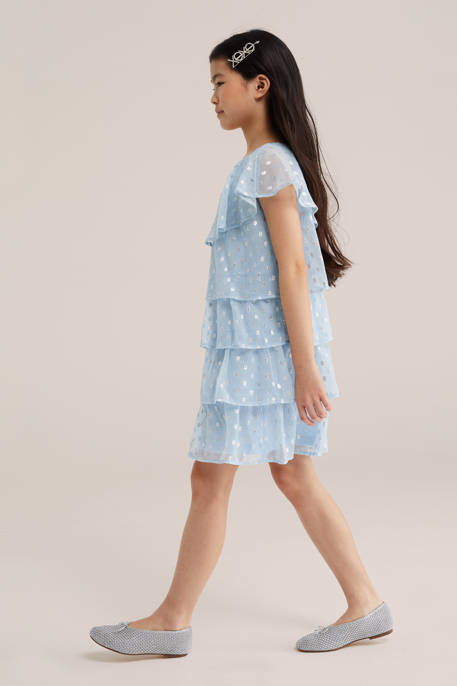 Meisjes one-shoulder jurk met glittergaren