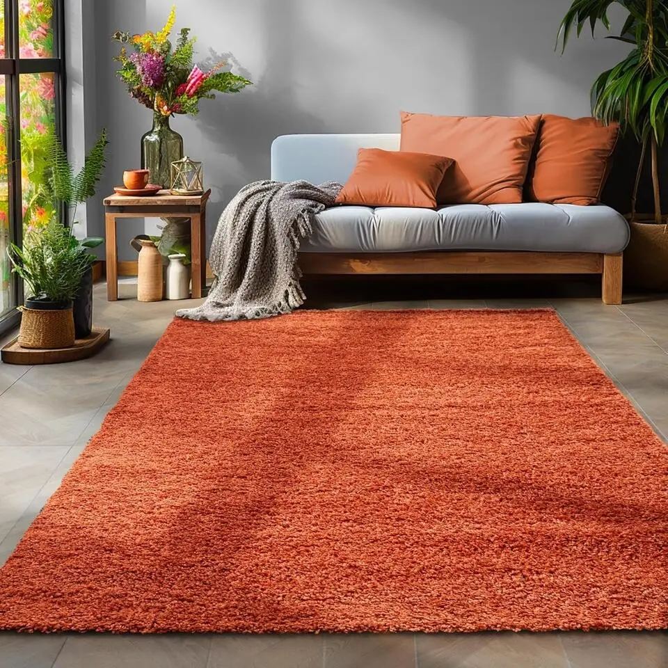 Basic Shaggy vloerkleed Terra / Oranje Hoogpolig - 140x200 CM