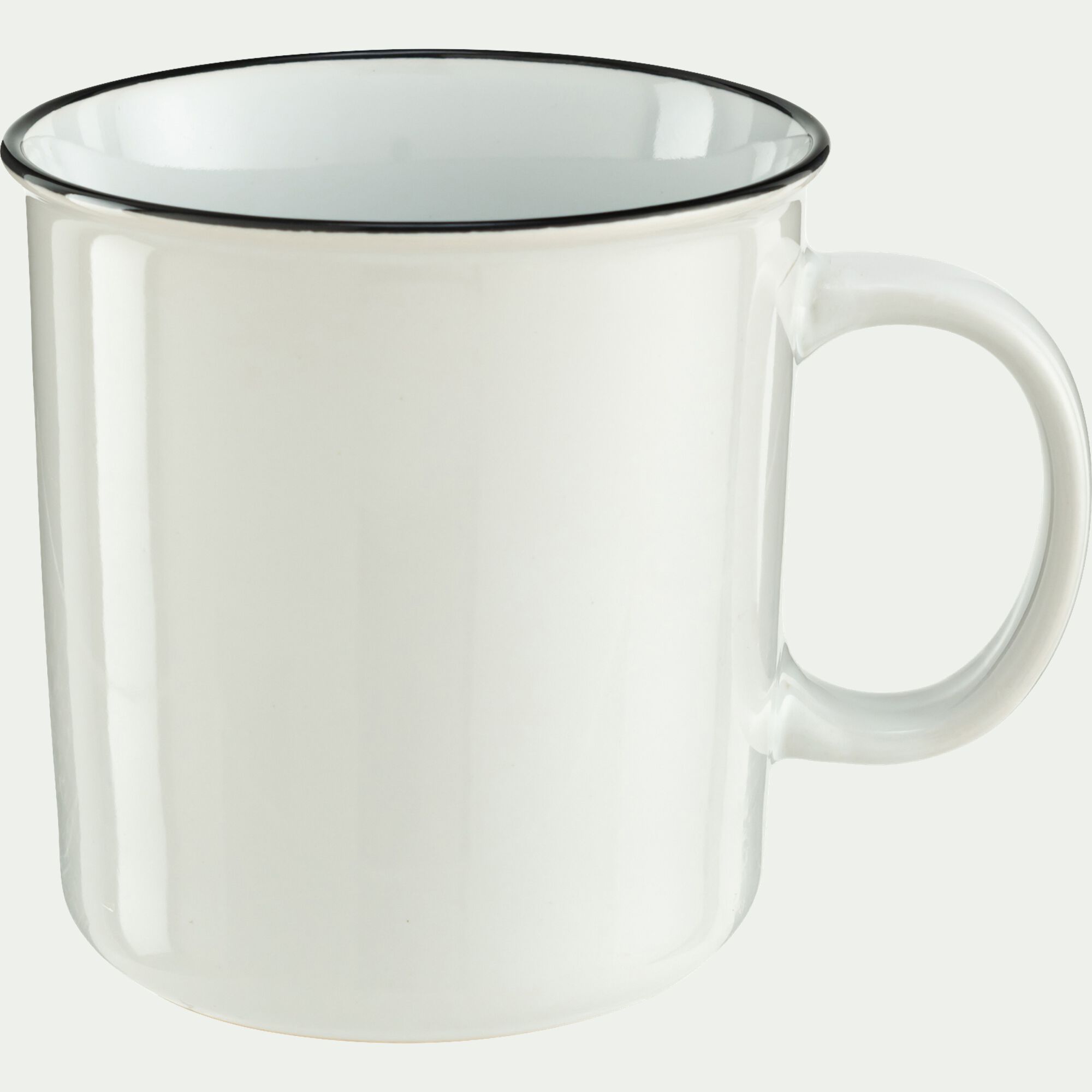 ANNE - Mug en grès avec liseré noir 68cl - blanc