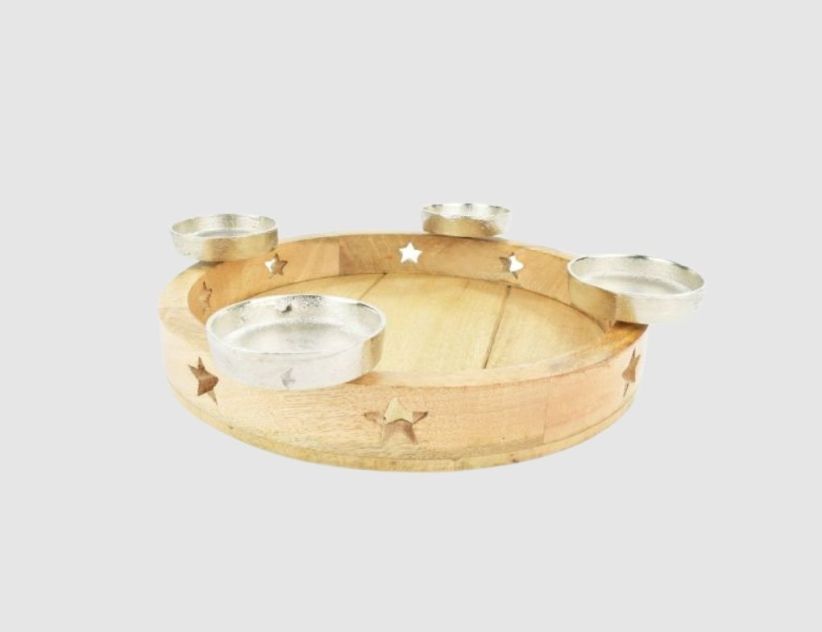 Adventskranztablett Mangoholz, Metall