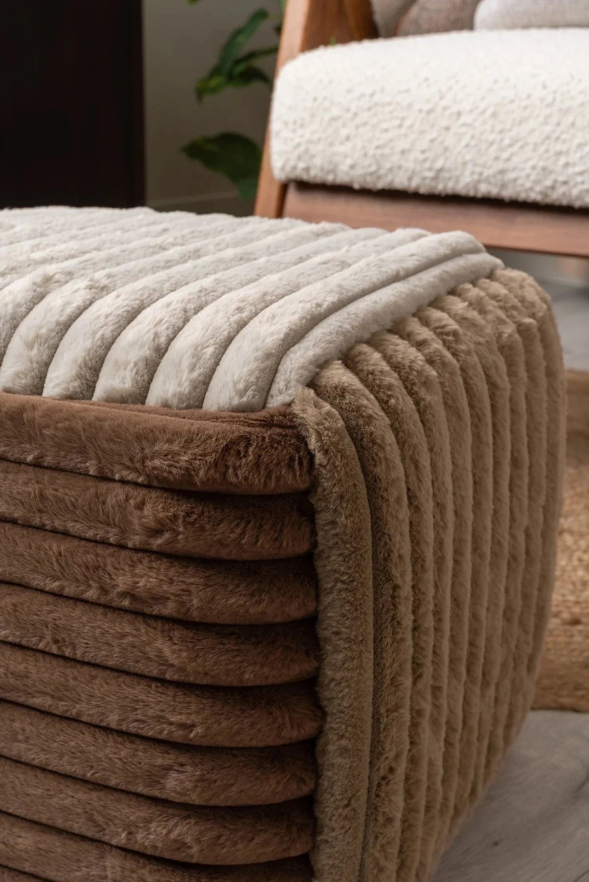 Beige Wrap Cord Footstool