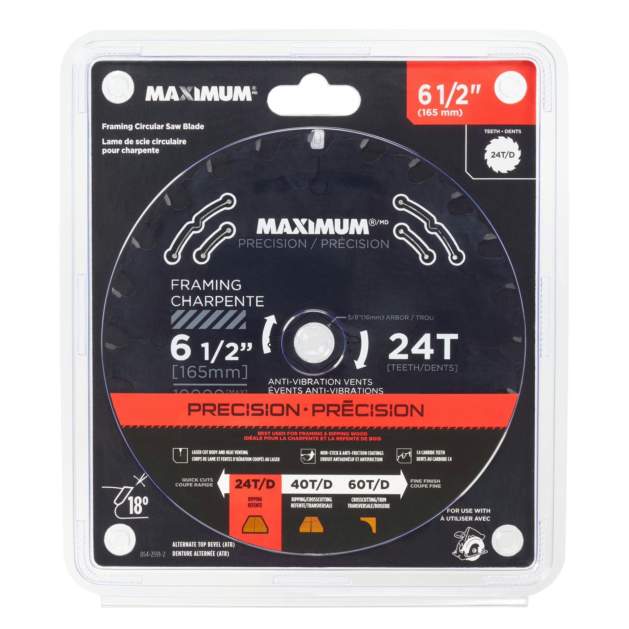 MAXIMUM 6-1/2-in 24T Carbide Tipped Framing Circular Saw Blade for Wood