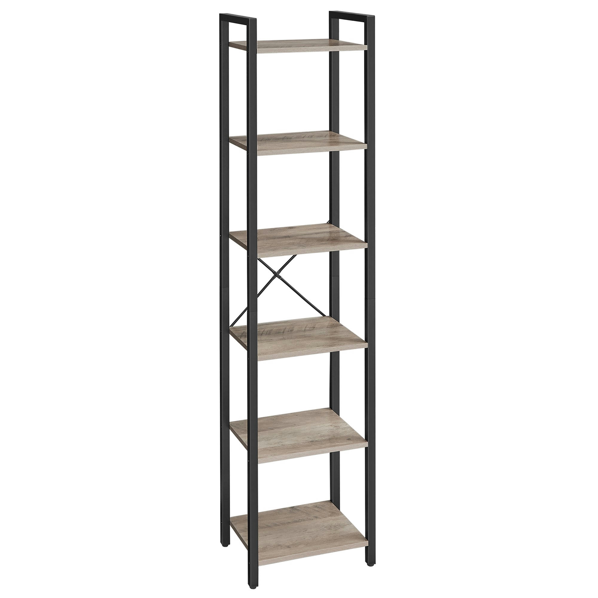 - Étagère 6 niveaux style industriel effet bois grège