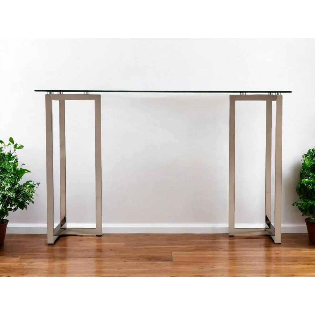 Clear Glass Champagne Metal Writing Desk with Shelf and Rectangular 48 inches