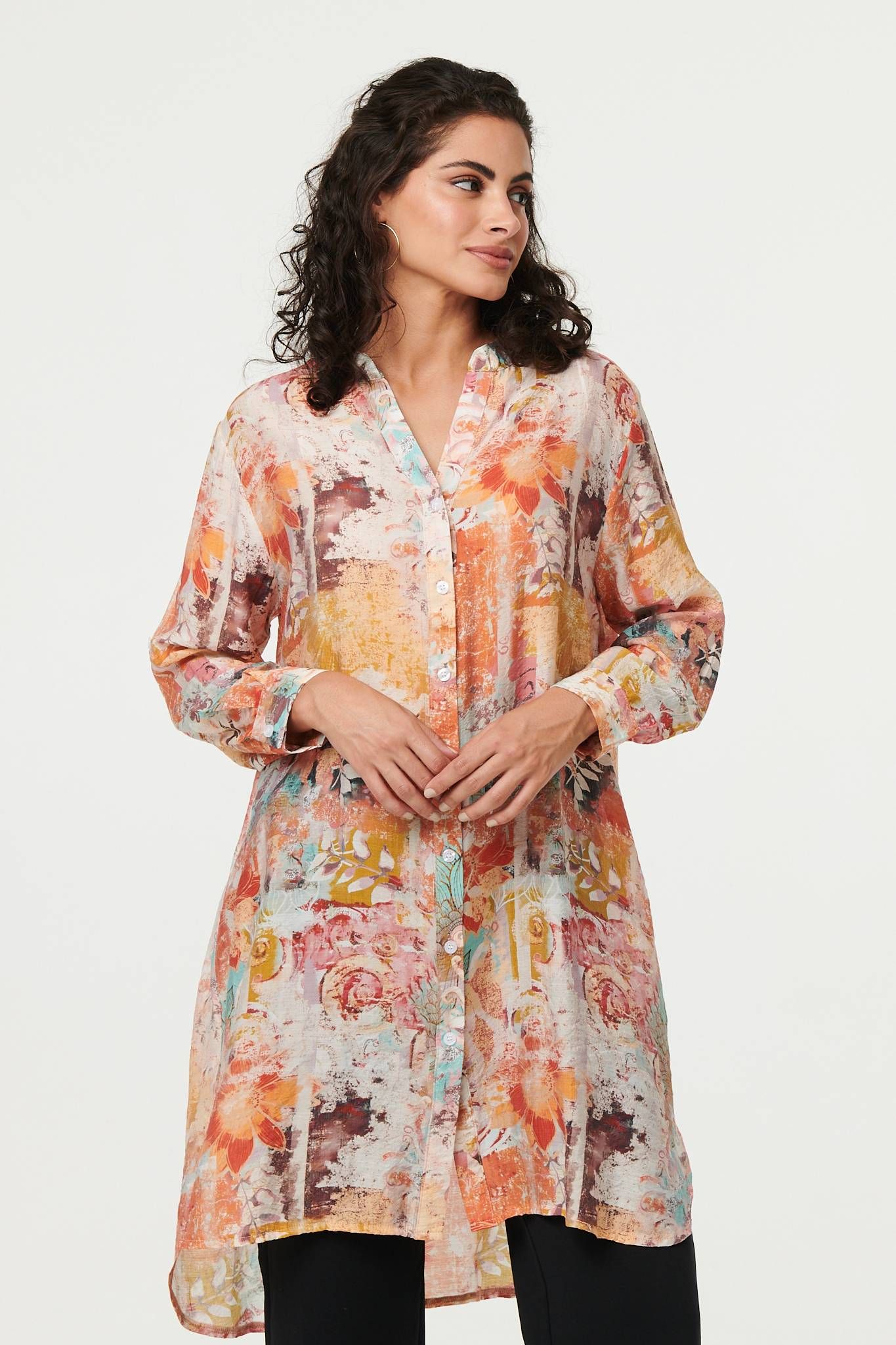 Izabel London Abstract Long Sleeve Short Shirt Dress