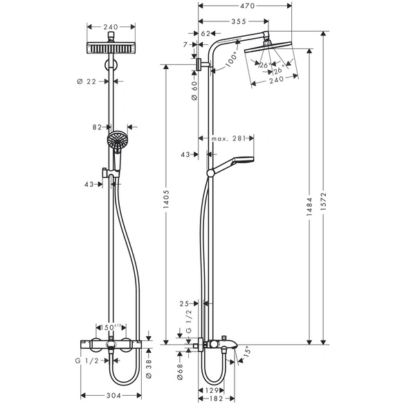 Duschsystem »Crometta«, chromfarben, Höhe: 1775 mm