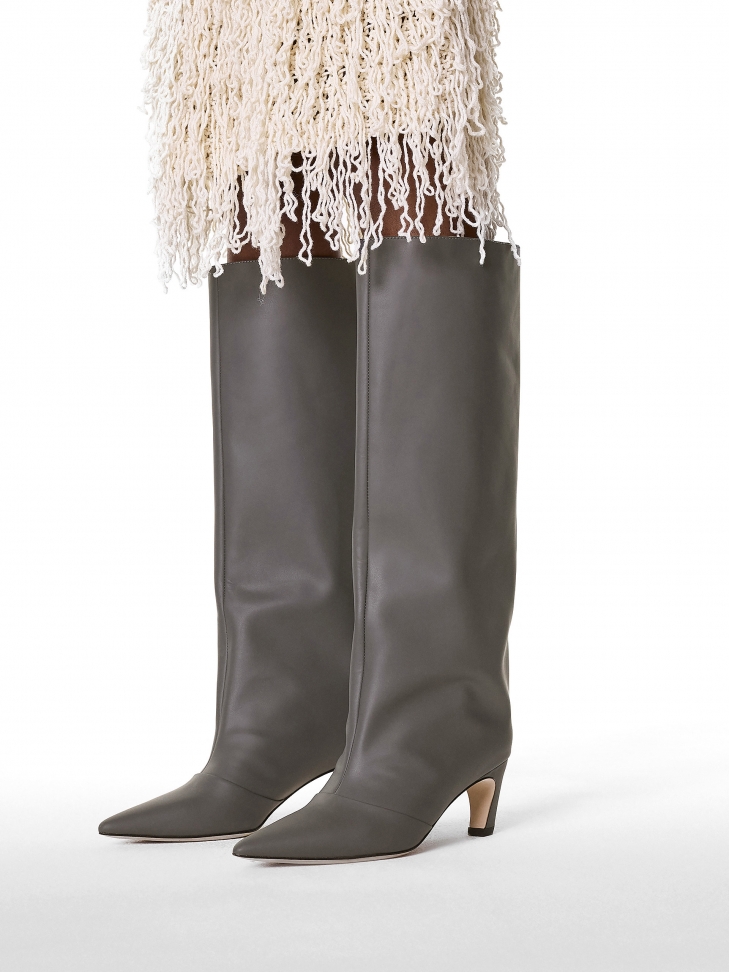 Grey kitten heeled boots