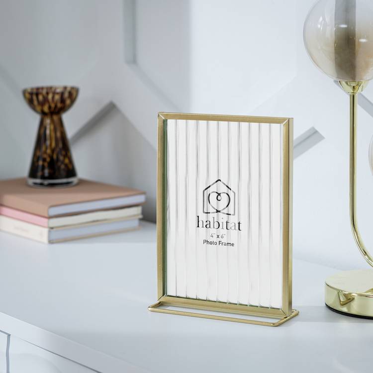 Habitat Gold Reeded Glass Metal Picture Frame - 4x6"