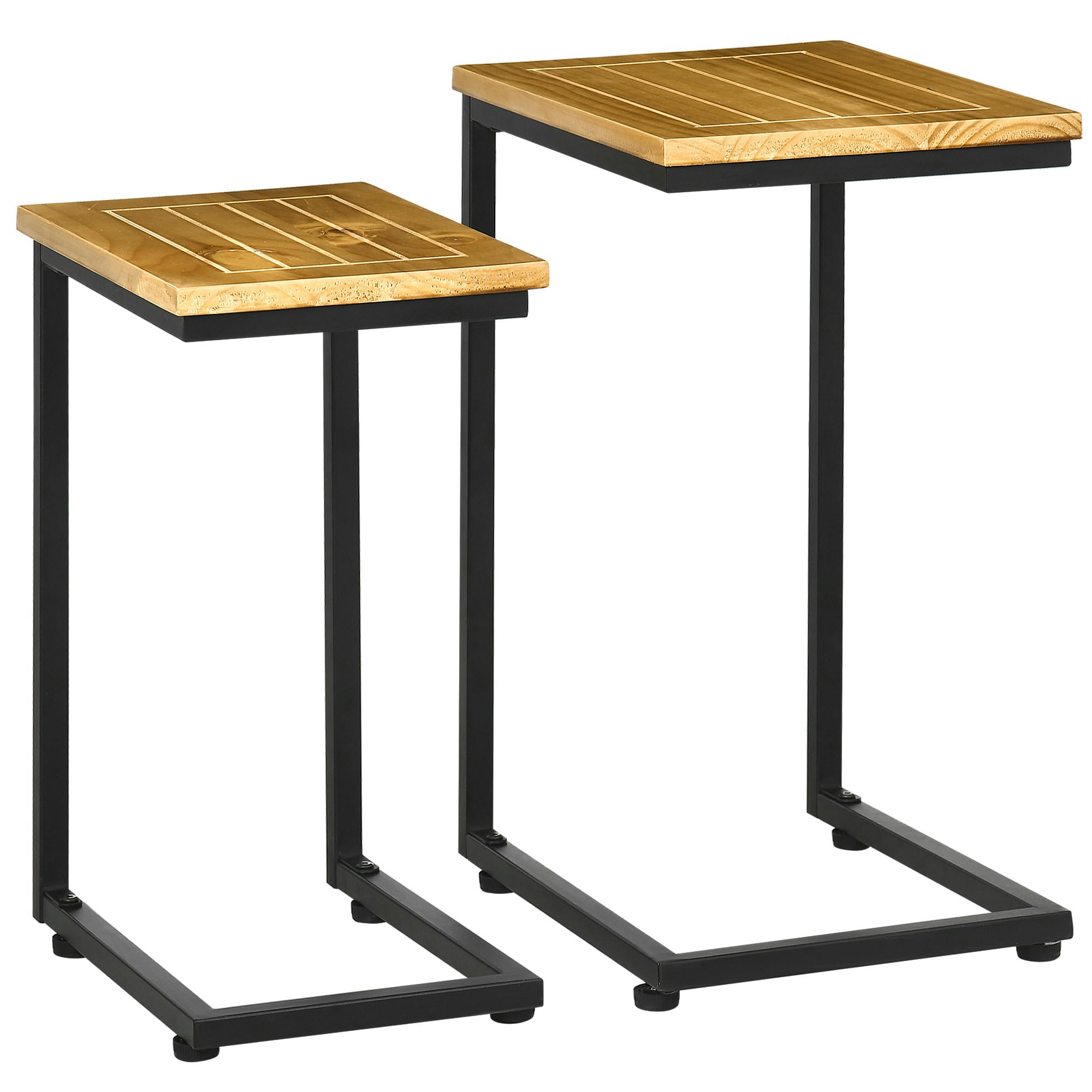 - Lot de 2 tables basses gigognes de jardin métal bois pin pré-huilé