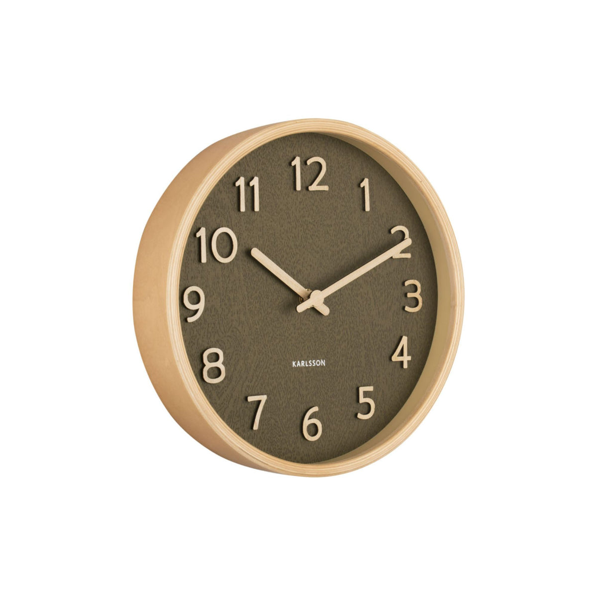 Karlsson wandklok Pure Wood - groen - Ø22cm