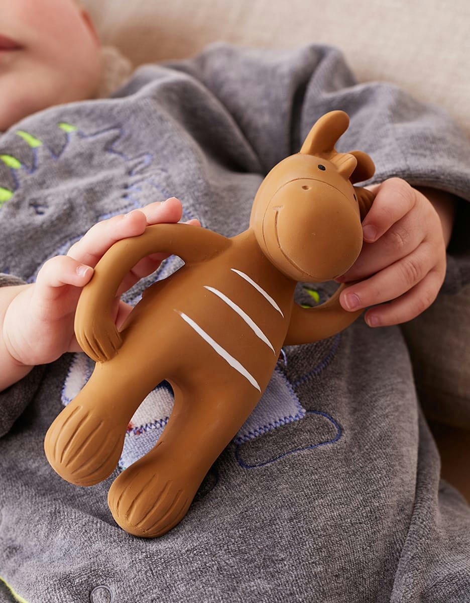 - Jouet de bain et de dentition Paco en caoutchouc naturel, ocre