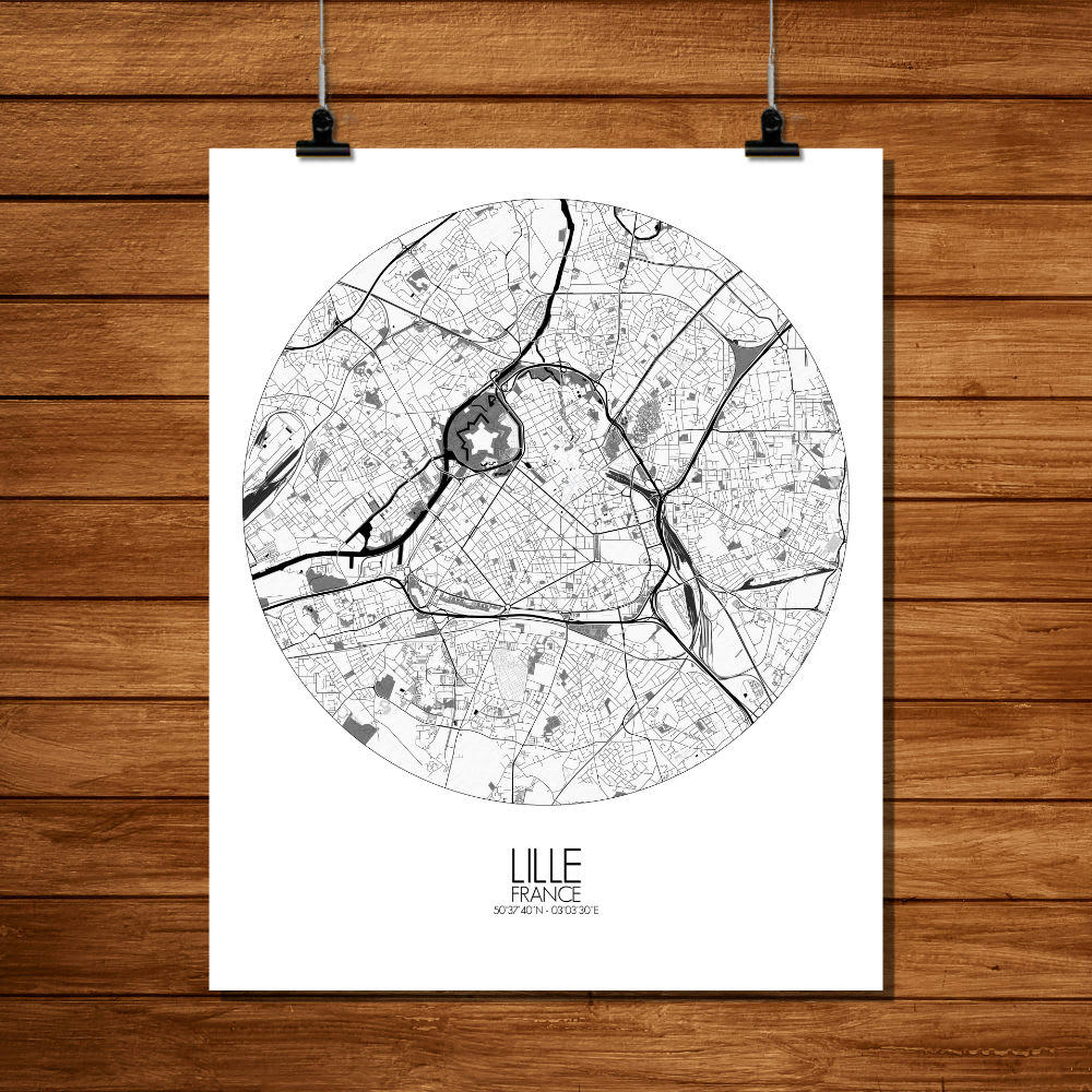 - Affiche Lille Carte ronde 40x50