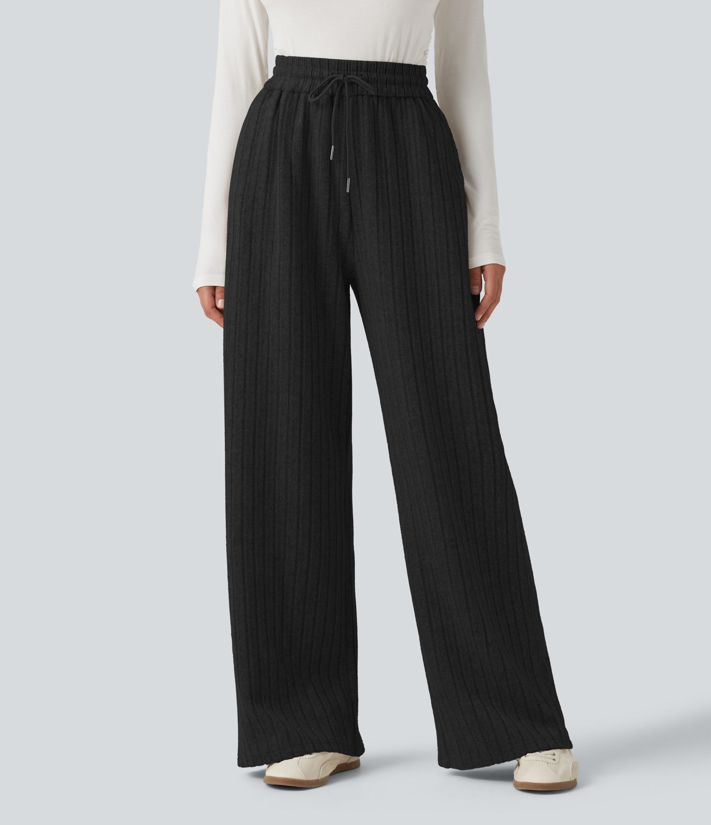 Pantalon baggy taille haute à cordon avec poches