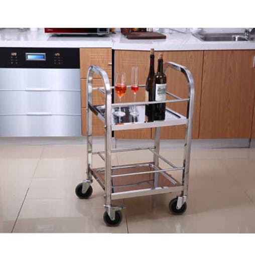 SOGA 2X 2 Tier Stainless Steel Square Tube Drink Wine Utility Cart 500x500x950mm