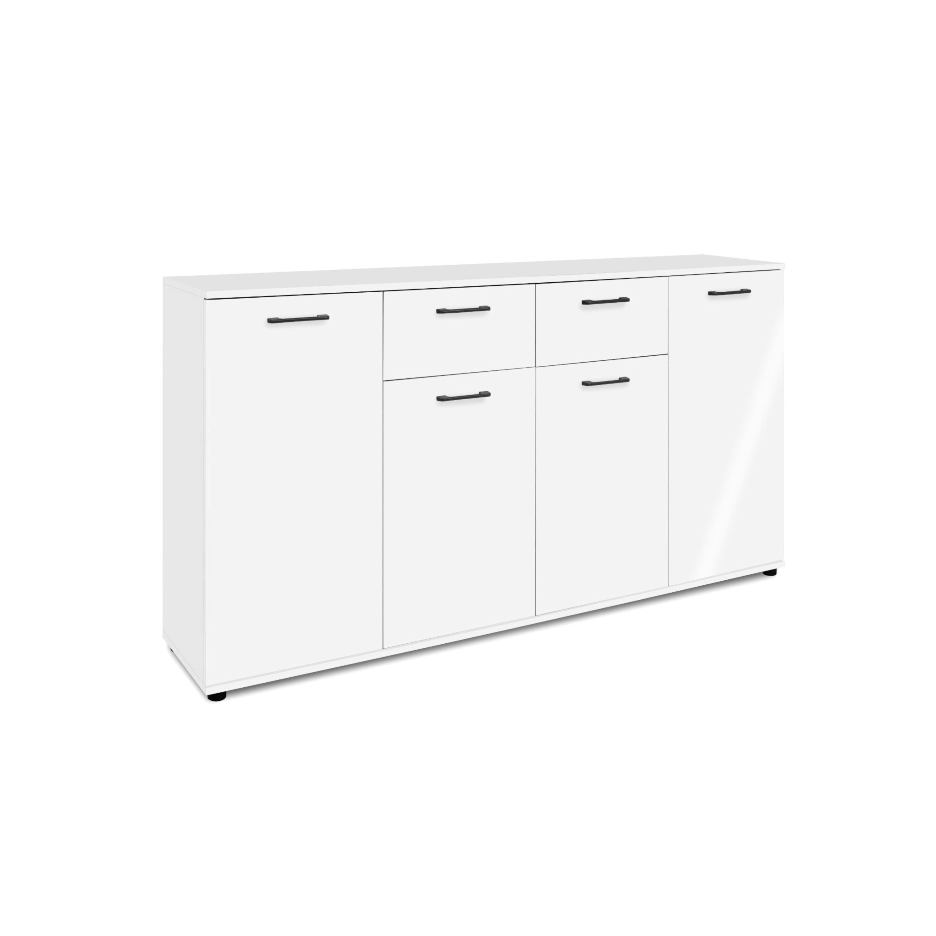 Buffet étroit blanc 4 portes 2 tiroirs ALVA