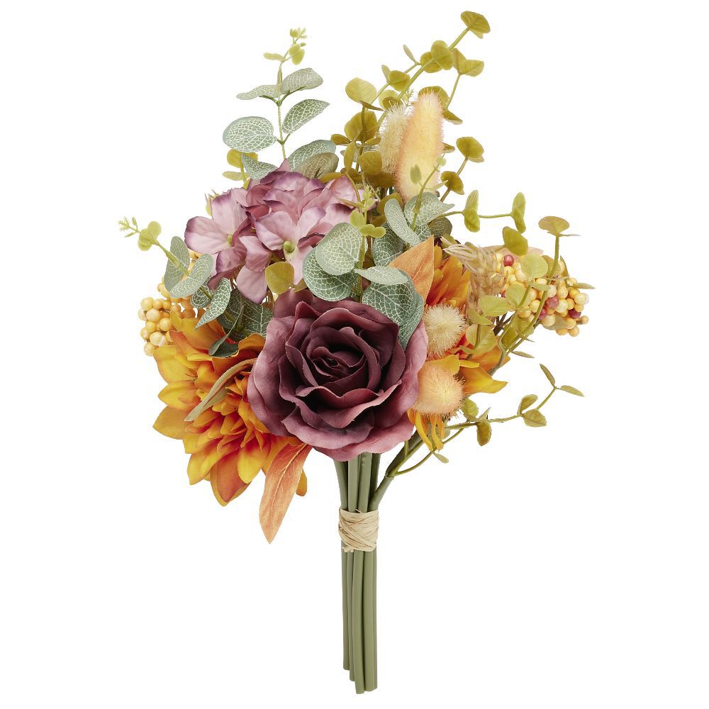 Piquet fleur artificielle Ø18xH36cm jaune et violet
