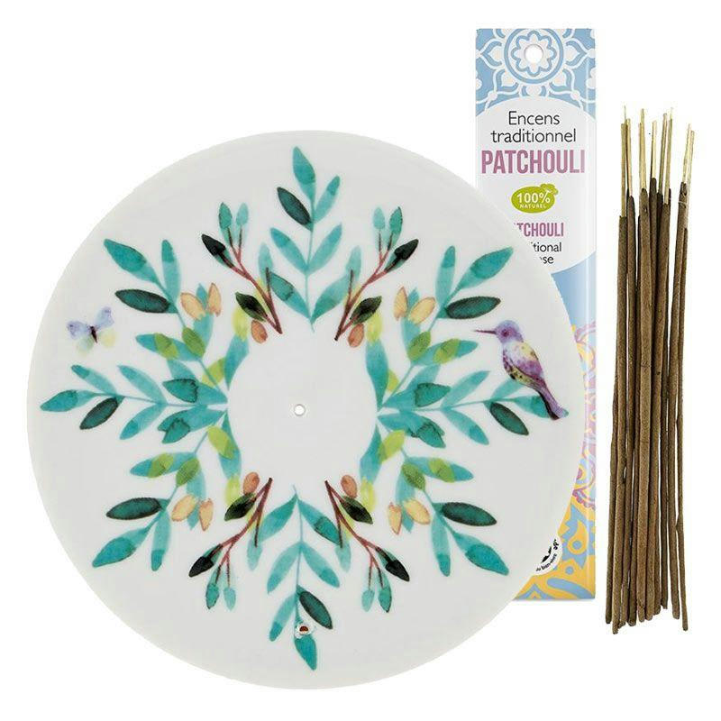 AQUARELLE - Coupelle porte-encens en porcelaine + encens indien au patchouli