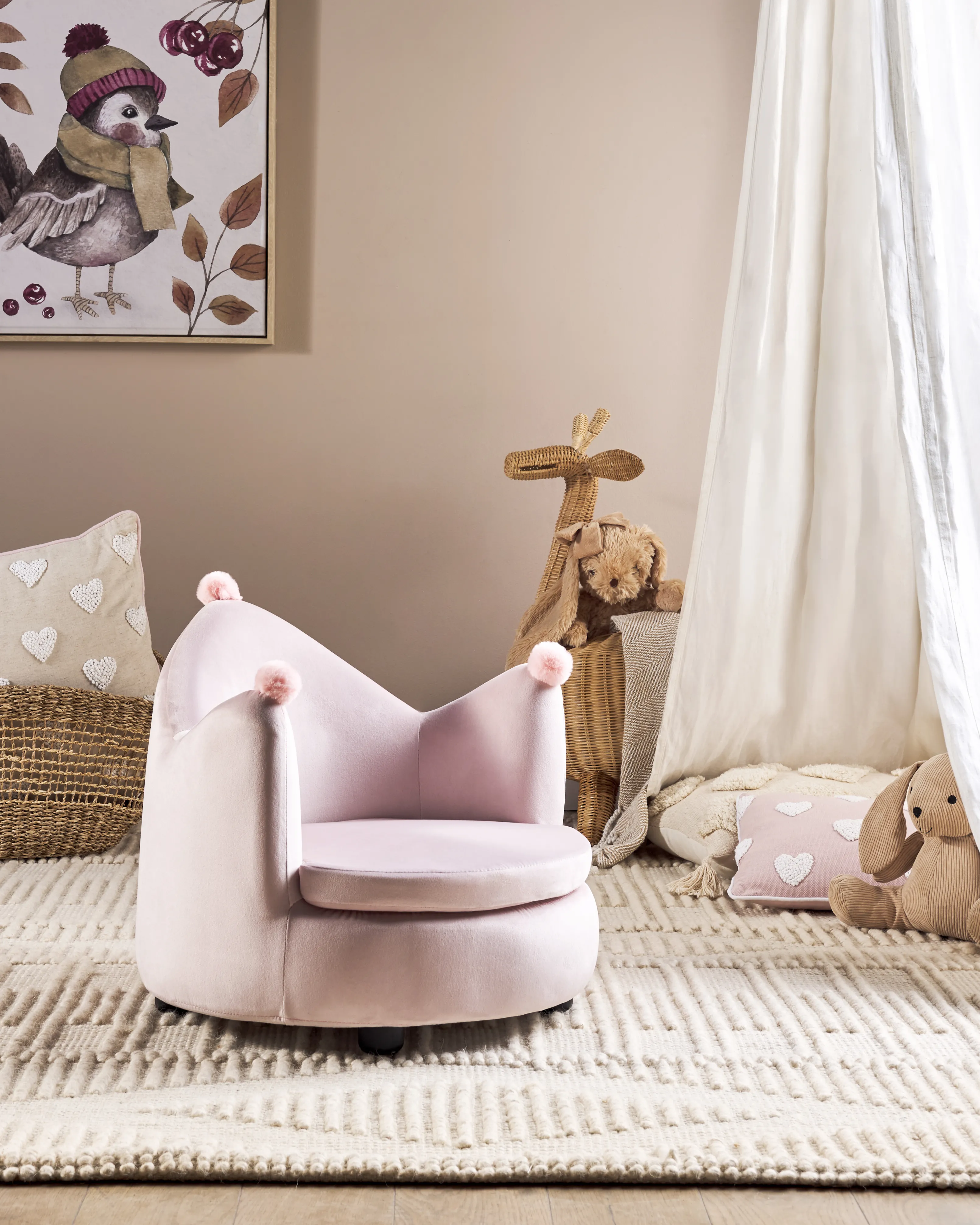 Kids Armchair Crown VEGA Velvet Pastel Pink