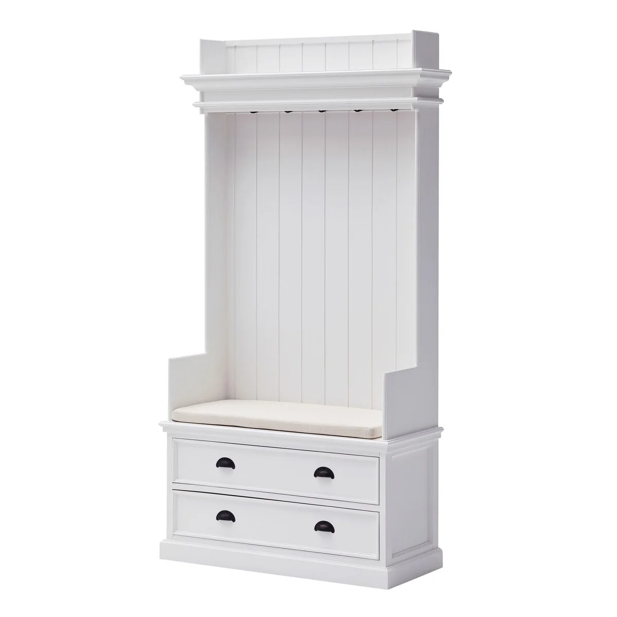 Classic White Entryway Coat Rack and Bench with Drawers - 39.37 W x 15.75 D x 74.8 H