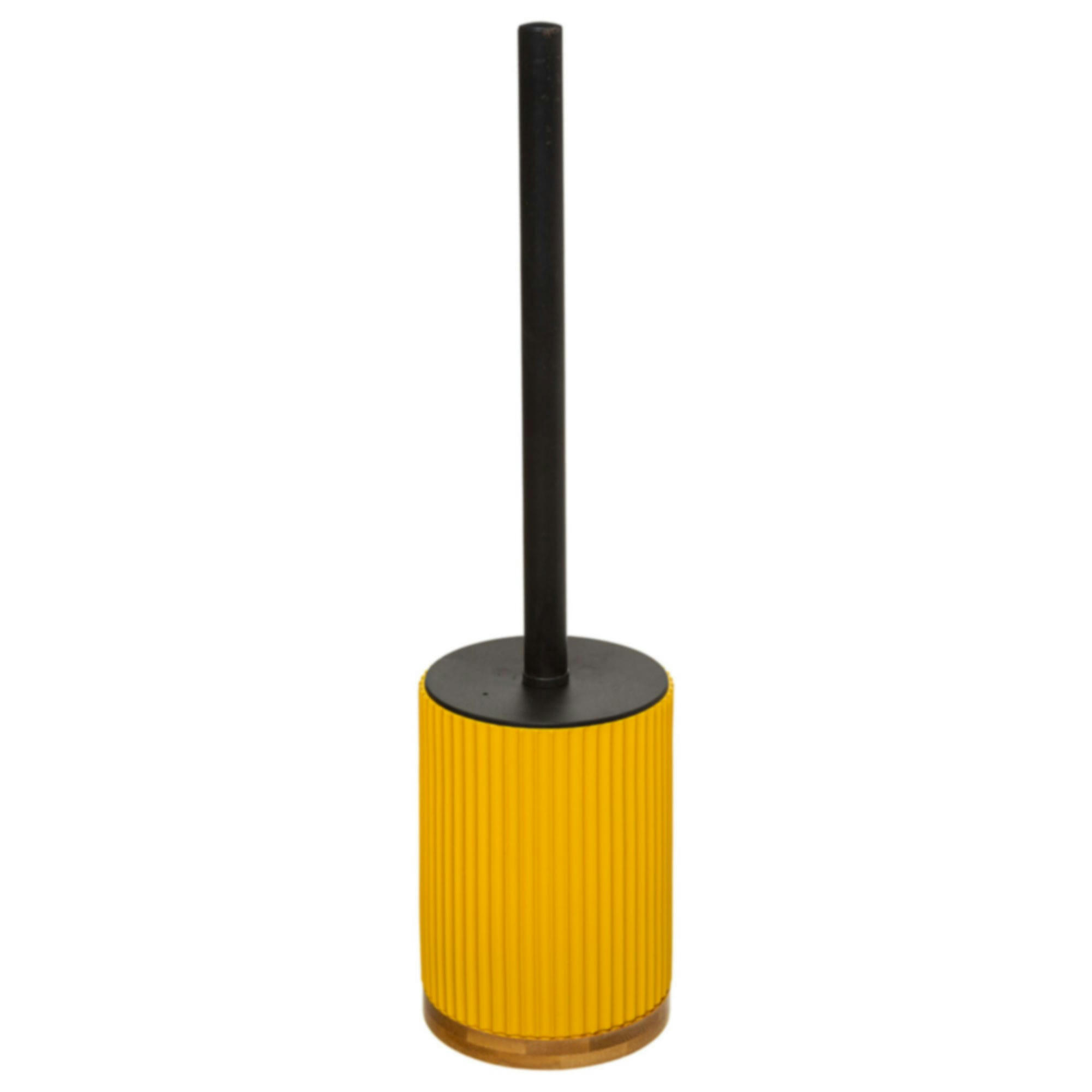 - Brosse WC polyrésine jaune et bambou - 8.8x8.8x40cm