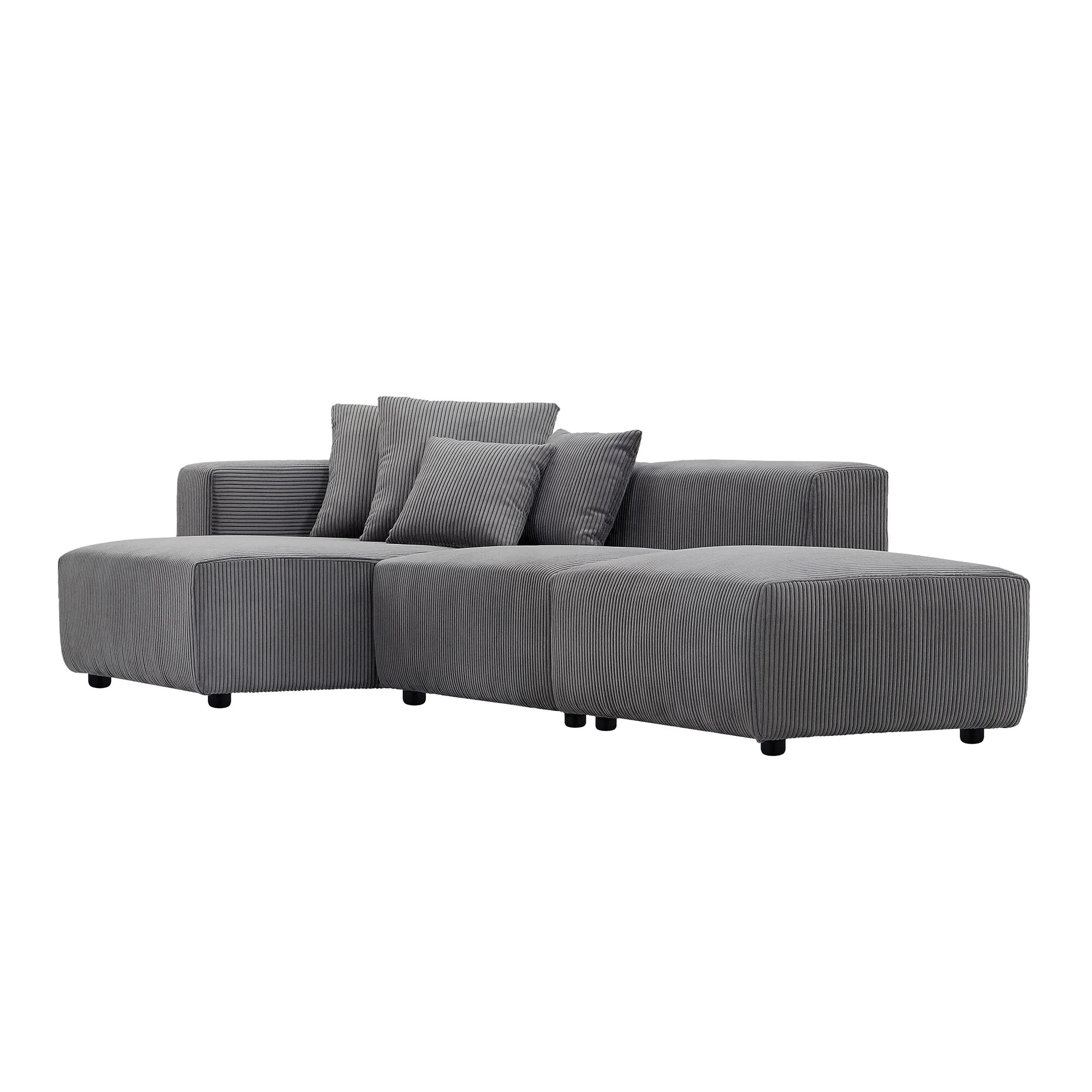 Grey 118.11'' L-Shaped 3-Seat Modular Sectional Sofa with 4 Decorative Throw Pillows, Perfect for Small Spaces