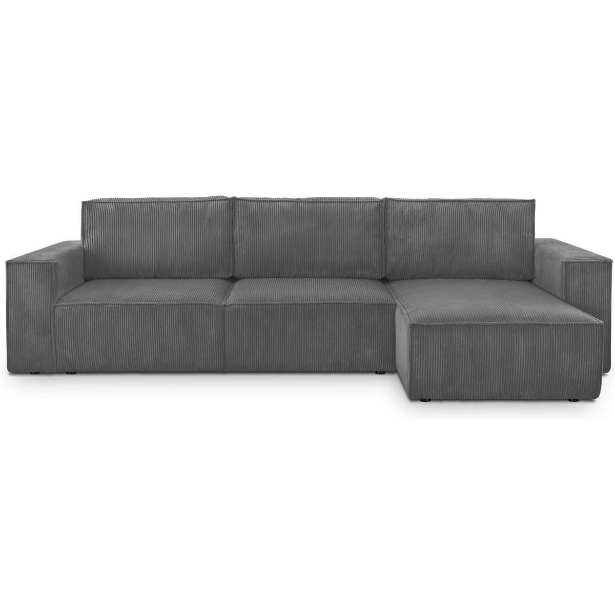 HARPER NEW - Canapé d'angle 5 places convertible +coffre velours côtelé gris souris