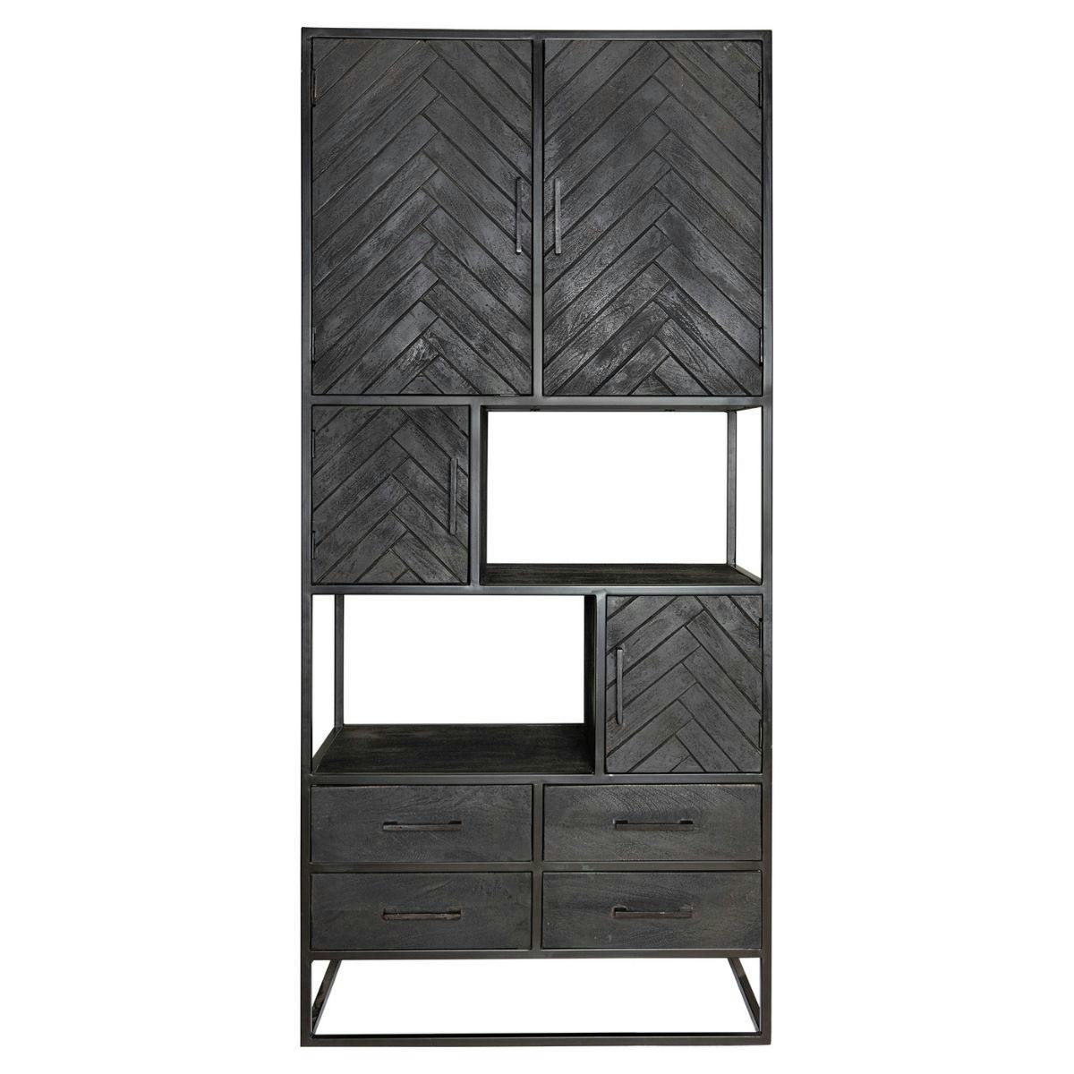 Bibliothèque noire en bois 4 portes motif chevron ALVERA