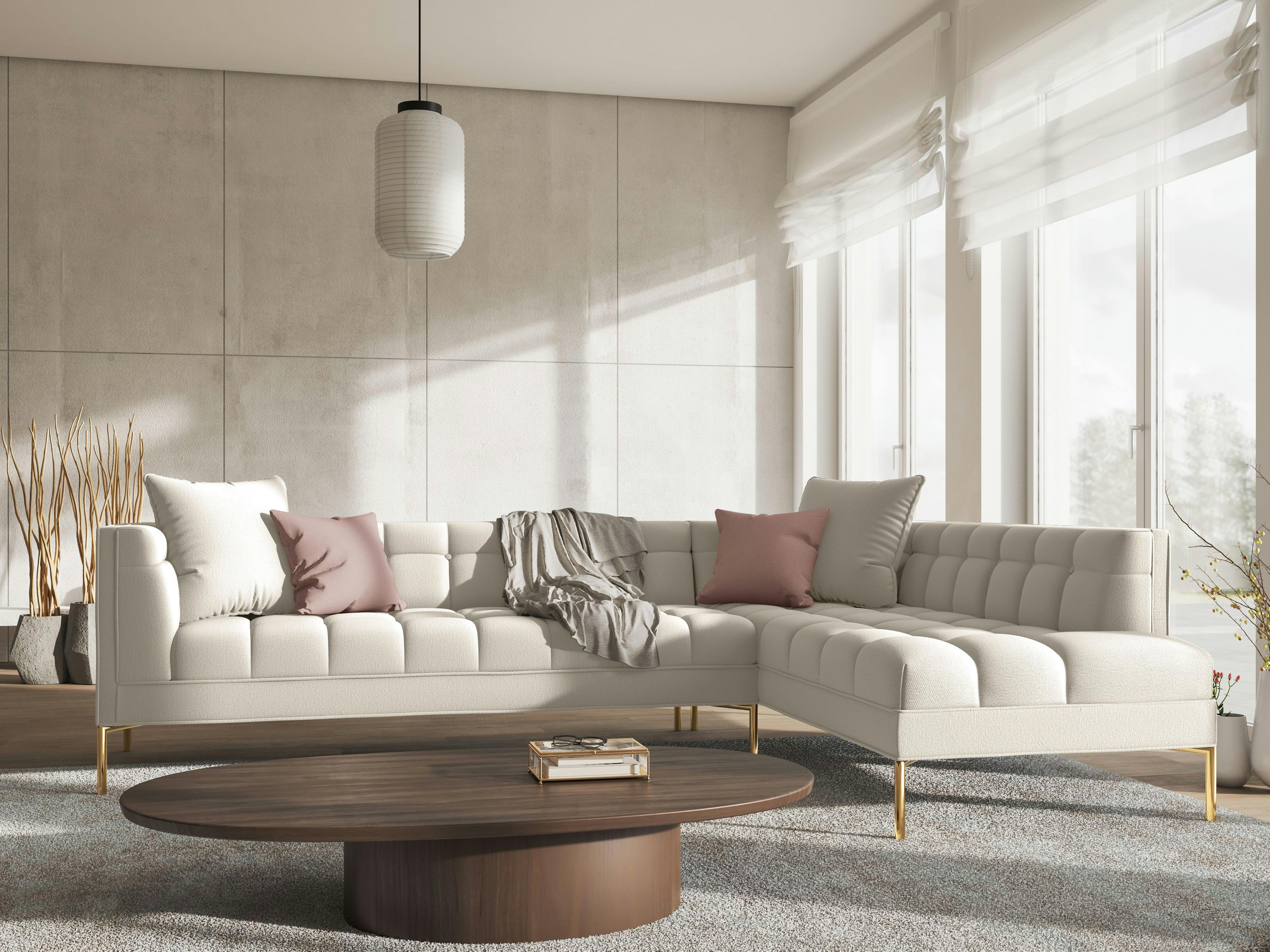 KAROO - Canapé d'angle tissu structuré beige clair 5 places