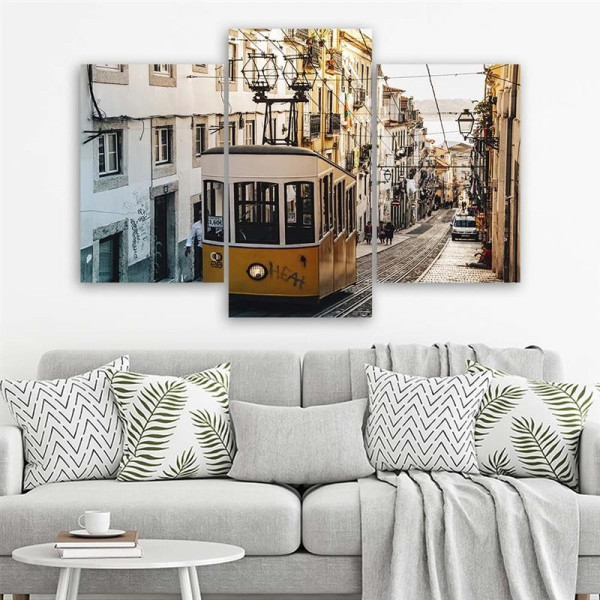 Feeby Obraz tryptyk na płótnie tramwaj w Lizbonie 60x40