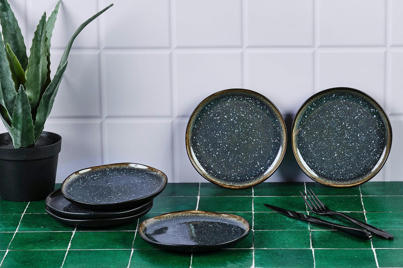 REACTIV - Lot de 6 petites assiettes en grès bleu D16