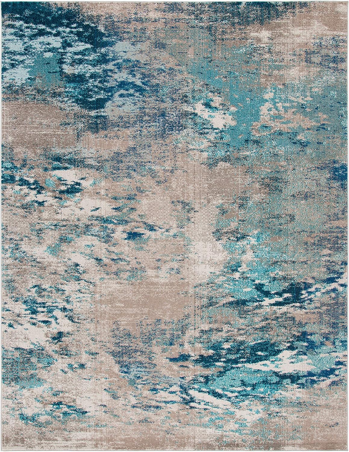 SAFAVIEH Madison Collection X-Large Area Rug - 12' x 18', Blue & Grey, Modern Boho Abstract Design, Non-Shedding & Easy Care, Ideal for High Traffic Areas in Living Room, Bedroom (MAD440M)