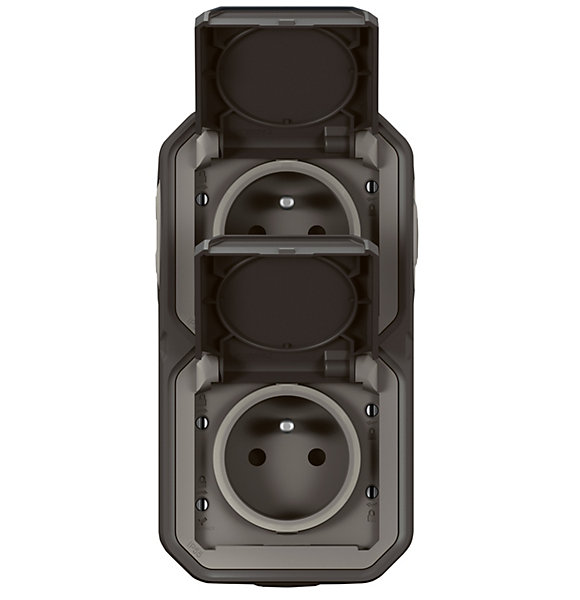 Double prises 2 pôles avec terre verticales Legrand Plexo anthracite en saillie