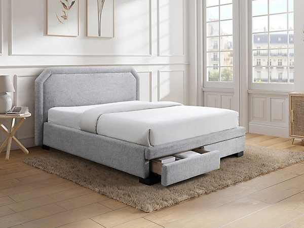 Lit avec tiroirs 140 x 190 cm - Tissu - Gris clair - INASTO