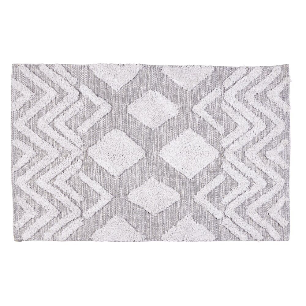 Tapis rectangulaire coton tufté gris 90x60 cm