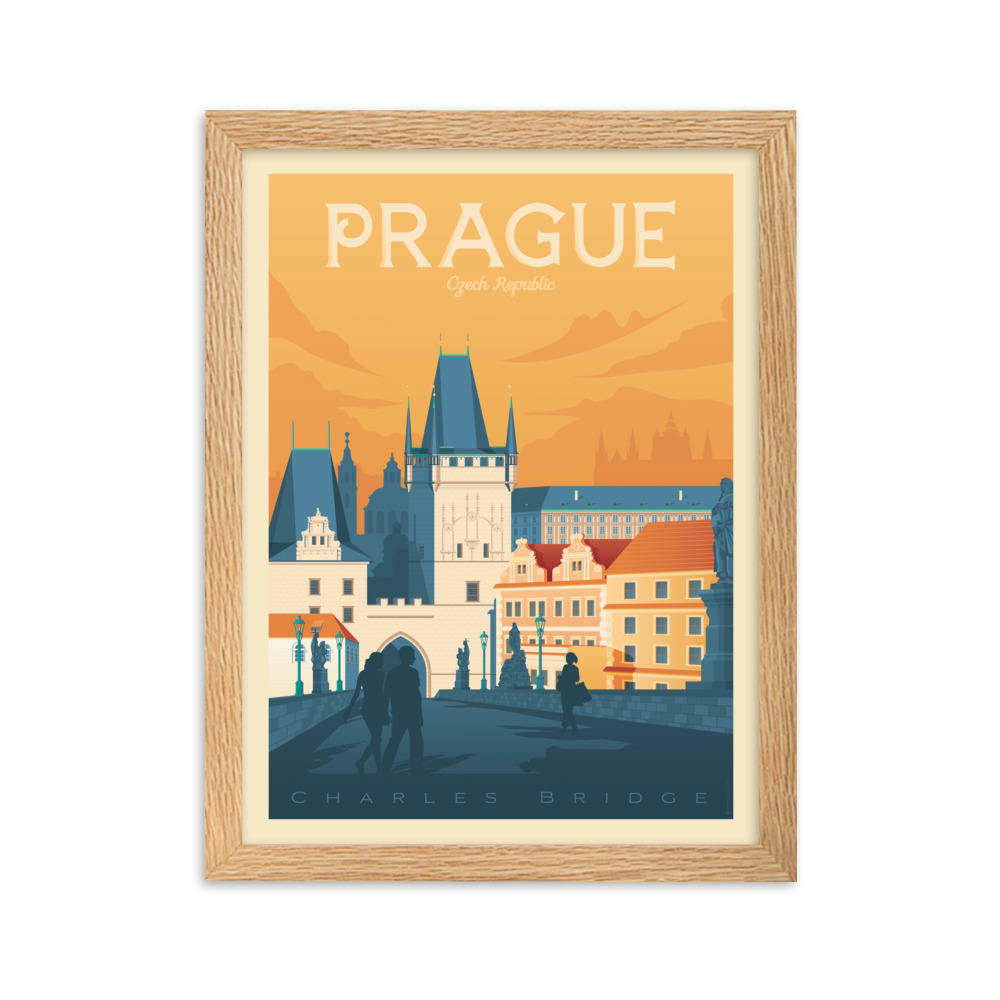 - Affiche Prague République Tchèque avec Cadre (Bois) 21x29,7 cm