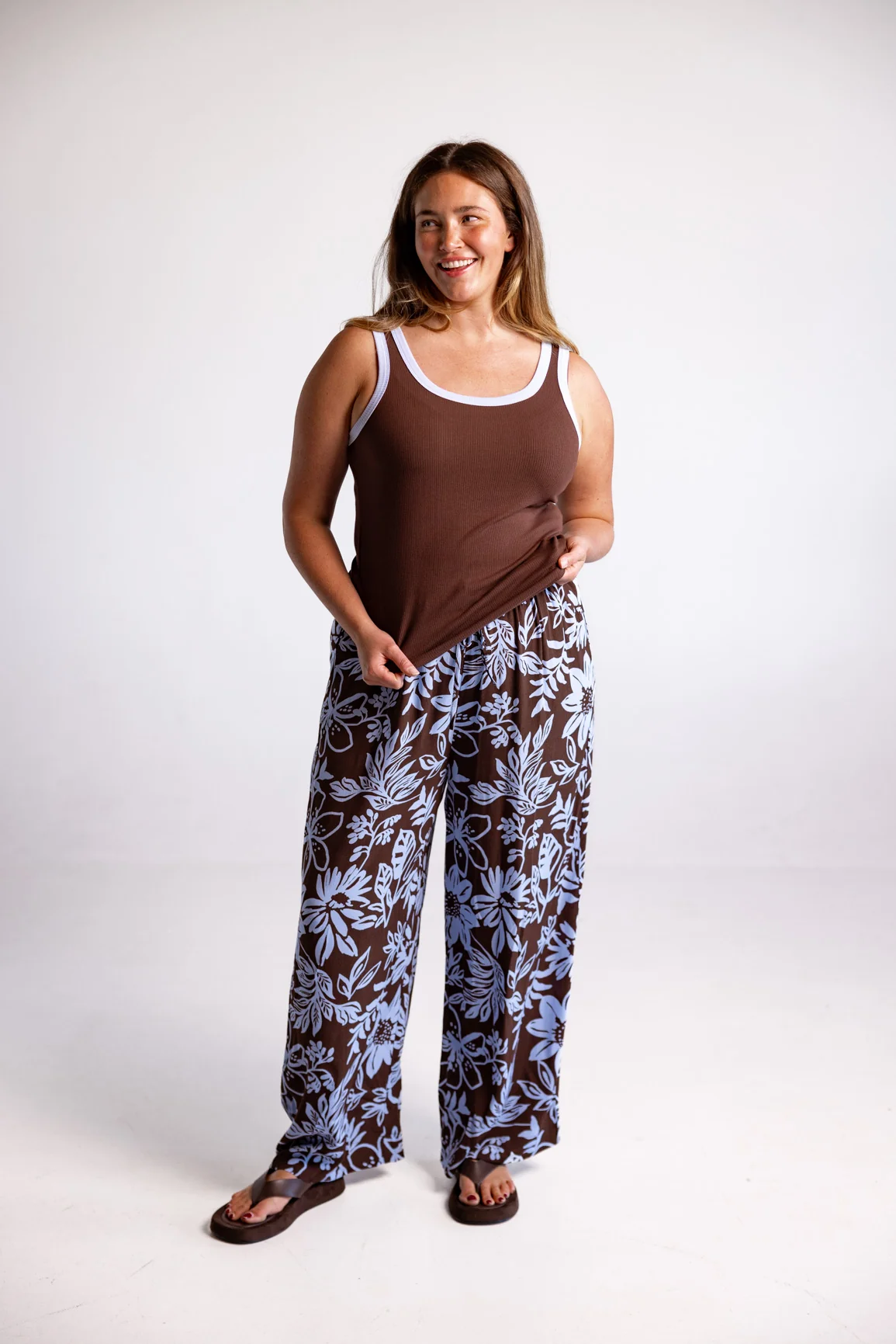 Rue Rib Tank in Chocolate/Blue
