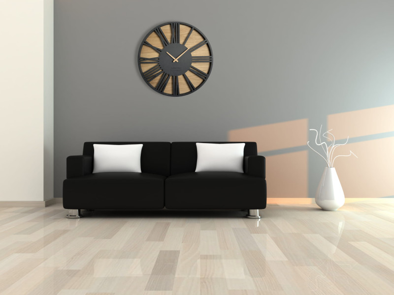 Duży zegar ścienny Roman czarny Loft 50cm