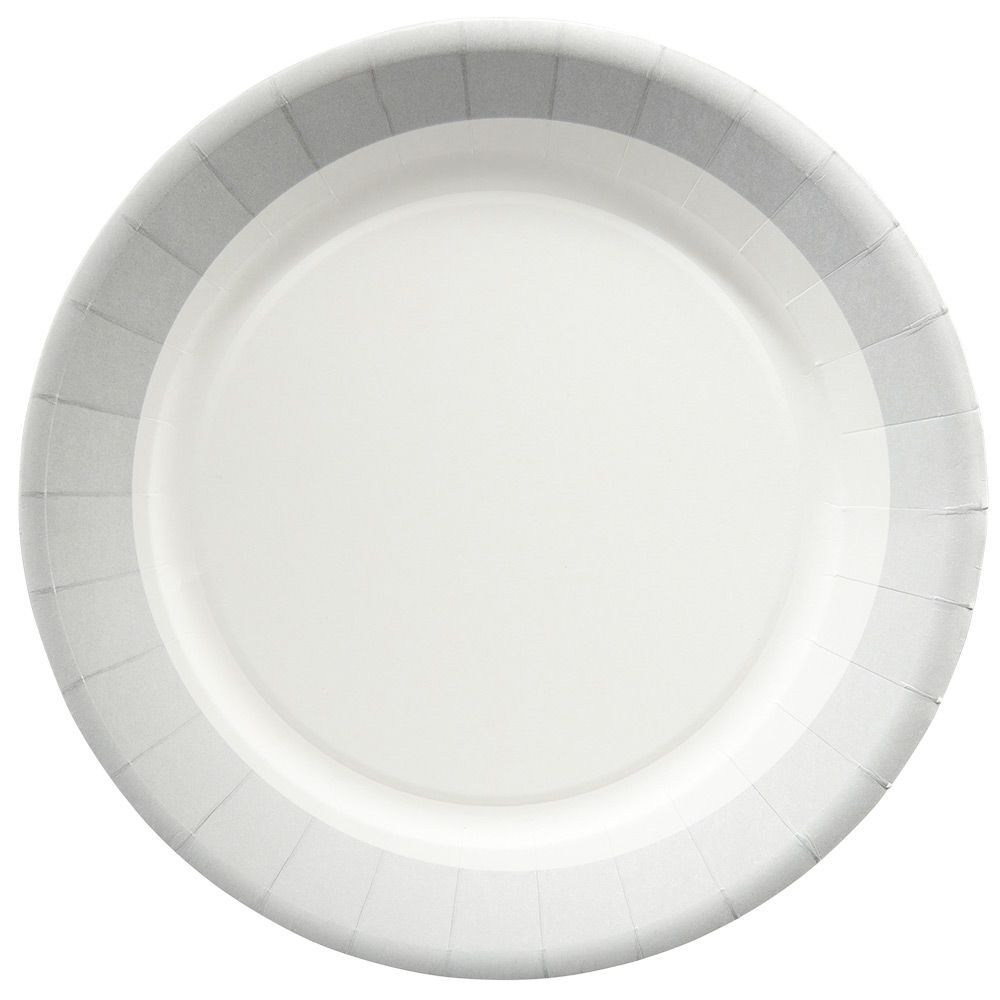 Lot de 10 assiettes carton blanc bord gris Ø23cm