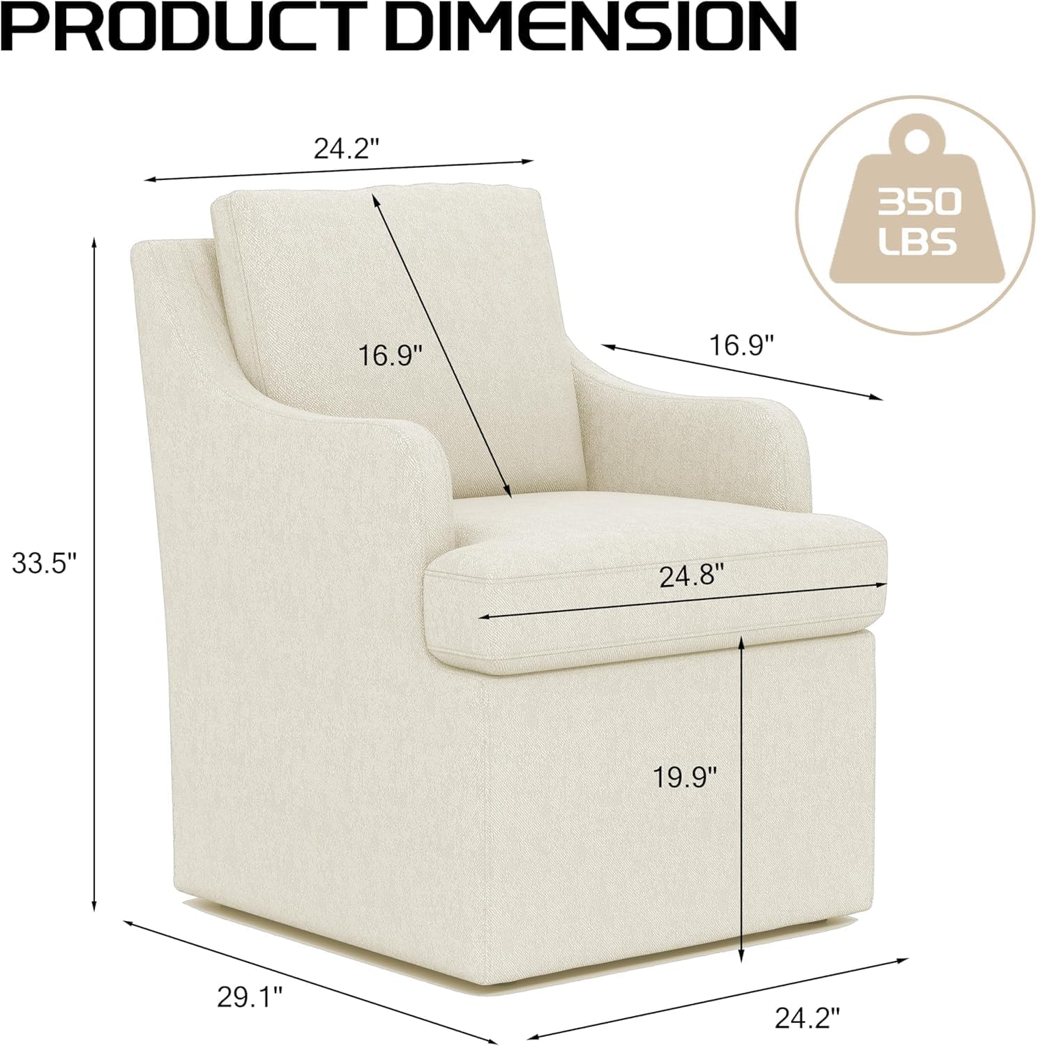 VKNOW Upholstered Dining Chairs Set of 4, Modern Kitchen Chairs Dinner Chairs with 4 Casters, Chenille Armchair for Bedroom Reading Room Living Room, Beige