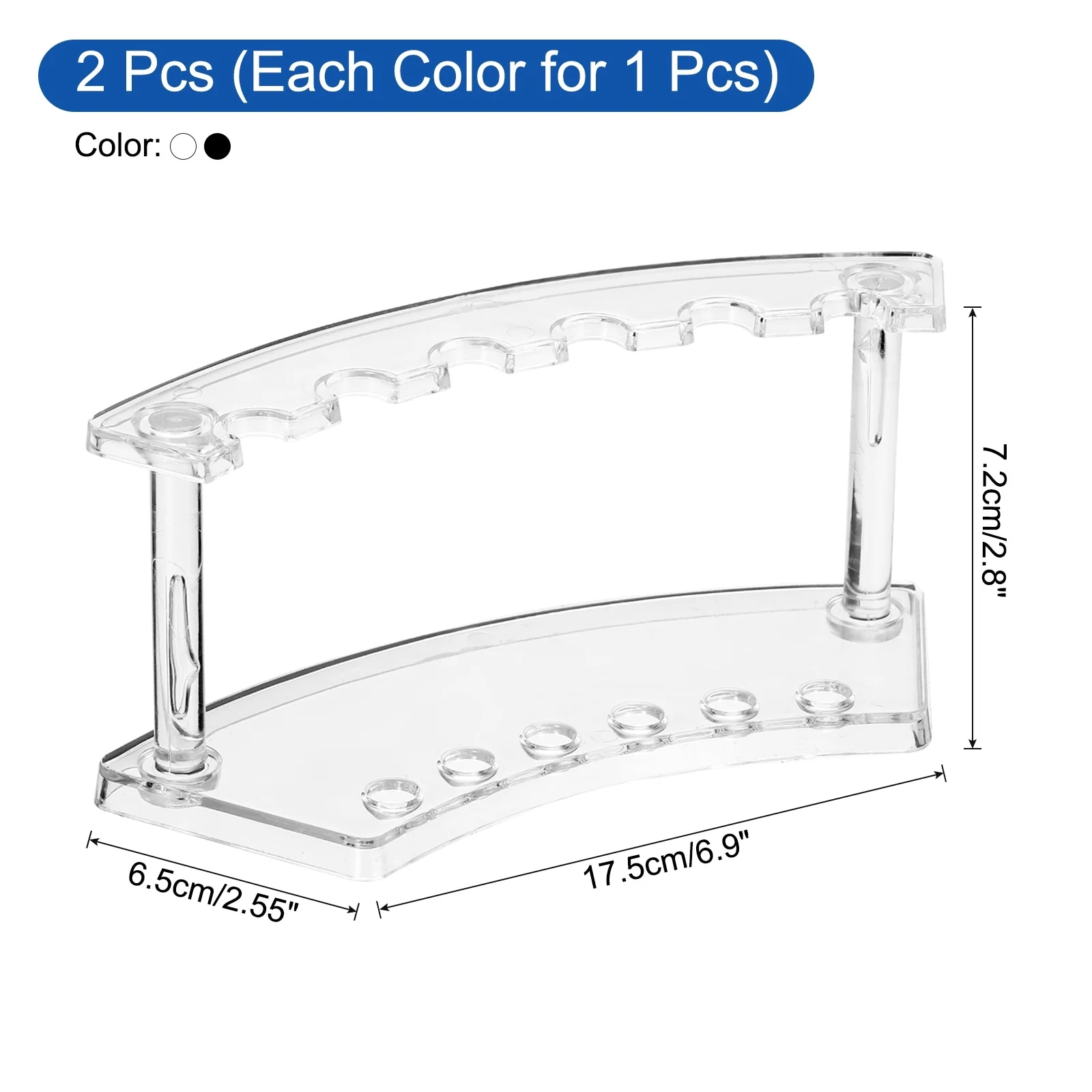2pcs Pen Holder, 6-Slot Vertical and Horizontal Pen Display Stand, Clear/Black - Black,Clear - 17.5cm x 7cm
