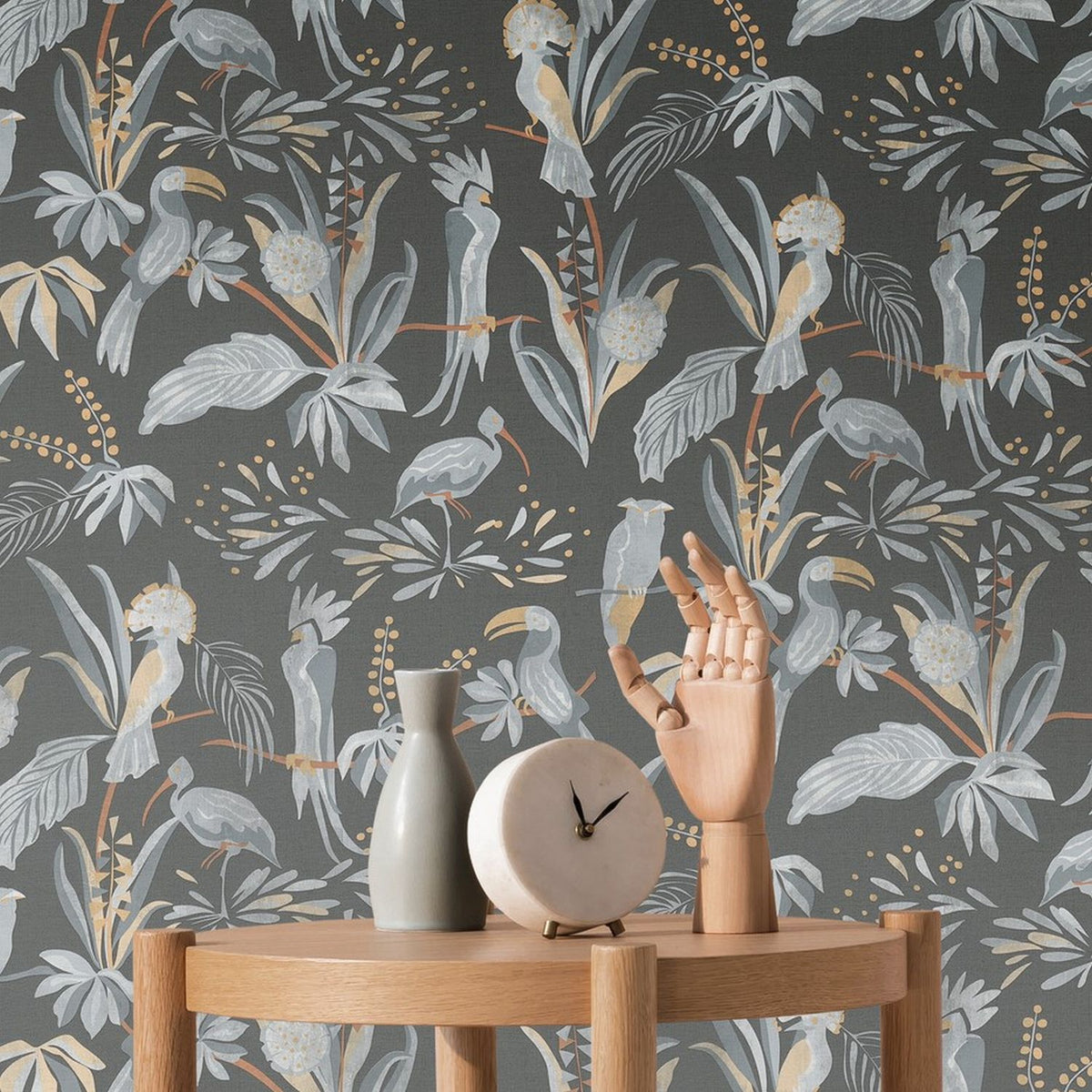 Livingwalls behang vogel zwart, grijs, beige en oranje - 53 cm x 10.05 m - AS-388983