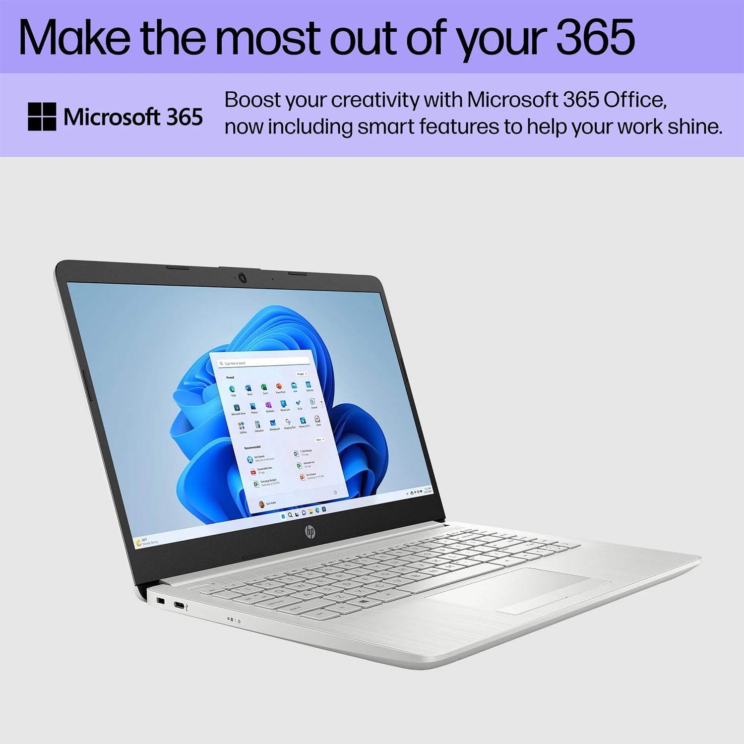 HP Portable Laptop  Student and Business  14 HD Display  Intel Quad-Core N4120  8GB DDR4 RAM  64GB eMMC  1 Year Office 365  Webcam  RJ-45  HDMI  Wi-Fi  Windows 11 Home  Silver