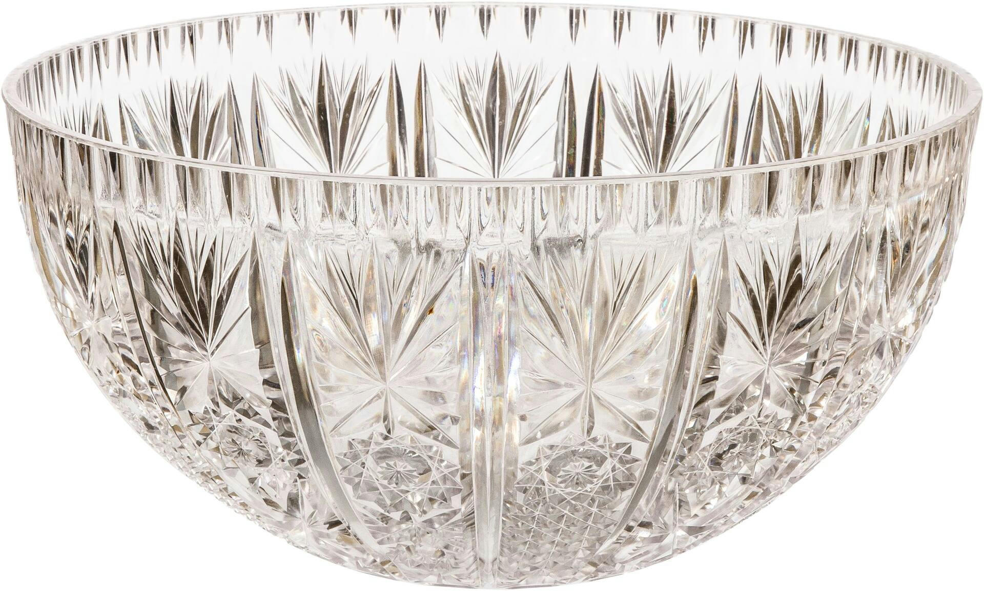 Round Plastic Reusable Crystal Cut Punch Bowl, Clear, 9-in, for New Year's Eve/Christmas/Graduation